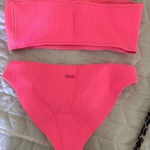pink strapless triangl swim suit set